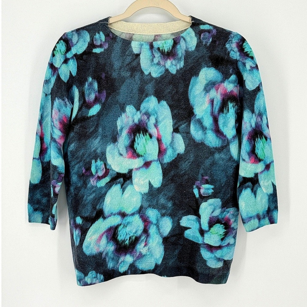 Ann Taylor Cashmere Floral Print Knit Sweater Size M Luxury Parisian Coast Notes